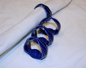 Blue handmade porcelain napkin rings - Set of 12