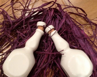 Set of 2 White porcelain Bottle with porcelain cork stopper