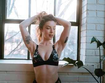 Printed Organic Cotton Triangle Bralette: Hemp option Wireless Bra