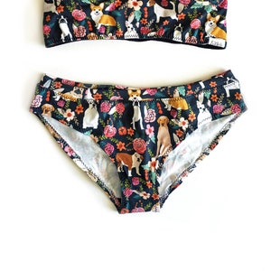 Floral Dog Print Organic Cotton Woman's Underwear/ Highwaist/ Thong/ Cheekini