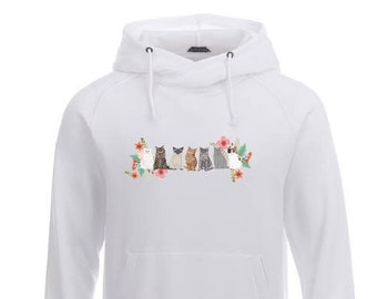 Vintage Cat Print Hoodie/ sweatshirt/ fleece long sleeve top, super comfy lounge wear, white | men or women | Gift Idea | EmMeMa