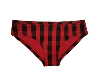 Red Buffalo Plaid Cotton Comfy underwear, handmade, Thong, Cheekini, Highwaist, matching, for her, gift idea