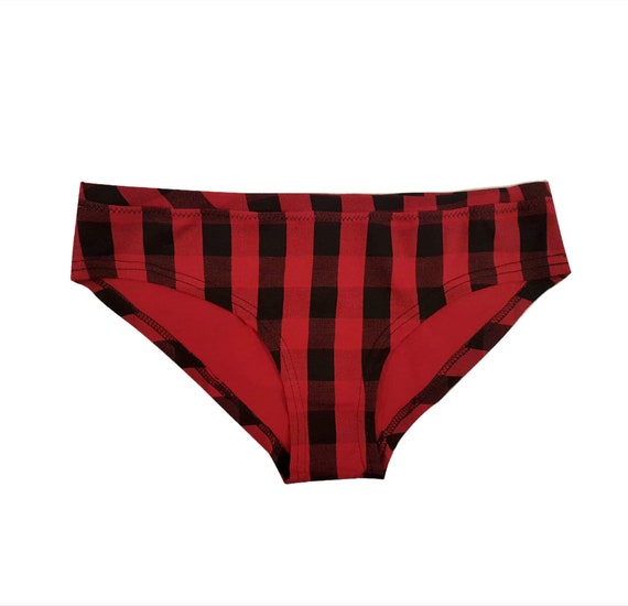 Red Buffalo Plaid Cotton Comfy Underwear, Handmade, Thong