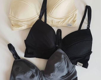 Custom Size Organic Cotton or Hemp Balconette Bra: Wireless Bralette