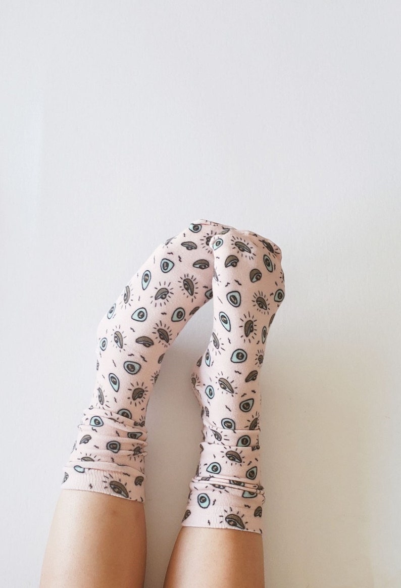 Organic Cotton Unisex Fun Avocado Print Socks, Matching socks, Floral, Cannabis, Whale, Avocado, Dog gift ideas EmMeMa image 2