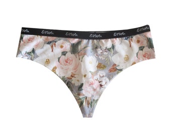 Magnolia Floral Women's Organic Cotton Underwear, Thong, Cheekini, High Waist, Matching underwear, For Her, Gift Idea