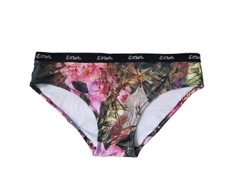 Water Painted Chinese Peony Recycled Poly underwear/ Women For her/ gift idea/ colourful/ fun matching underwear