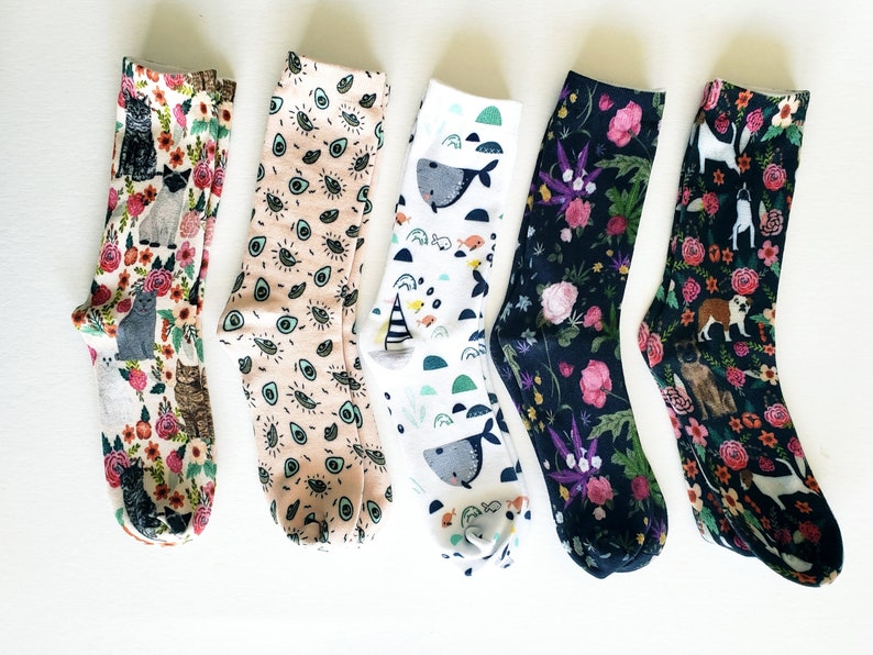 Organic Cotton Unisex Fun Avocado Print Socks, Matching socks, Floral, Cannabis, Whale, Avocado, Dog gift ideas EmMeMa image 4