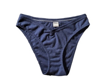 Deep Navy Blue Hemp and Organic Cotton Underwear, Thong, Cheekini, High waist, high leg