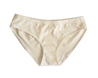100% Organic cotton Cream minimalist Certified Organic Cotton Underwear, Thong, Cheekini, High waist