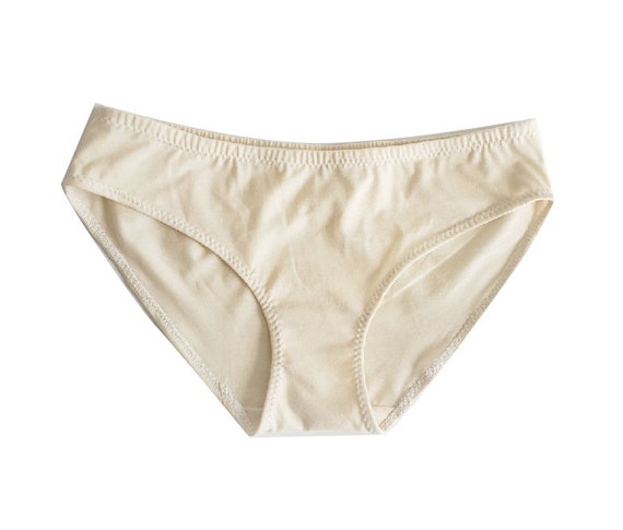 100% Organic Cotton Cream Minimalist Certified Organic Cotton Underwear,  Thong, Cheekini, High Waist 