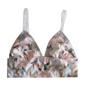 Magnolia Floral Organic Cotton Women's Wireless Bralette, optional padding, for her, matching, gift idea, eco-friendly, sustainable image 3