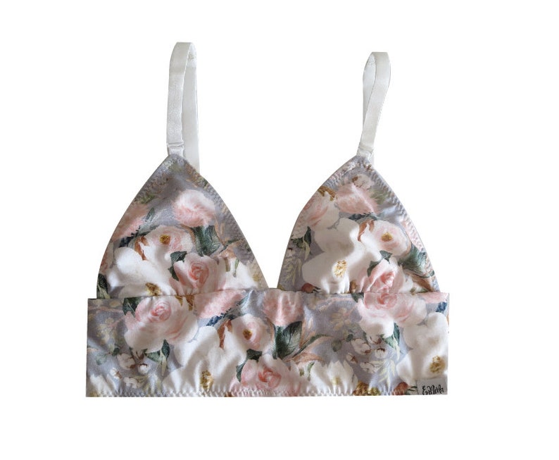 Magnolia Floral Organic Cotton Women's Wireless Bralette, optional padding, for her, matching, gift idea, eco-friendly, sustainable image 3