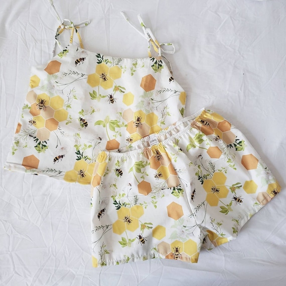 Organic Cotton Pajama Shorts Top Matching Set Gift Idea for Her Vintage Floral Cat Etsy Canada