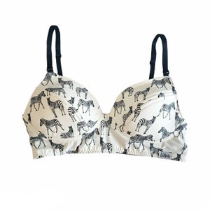 Zebra cotton bralette/ balconette, lined with 100% organic cottom/ For Her, Matching, Gift Idea