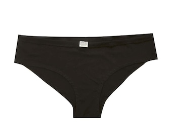 Black Organic Cotton Underwear, Thong, Cheekini, High waist, super soft and comfy