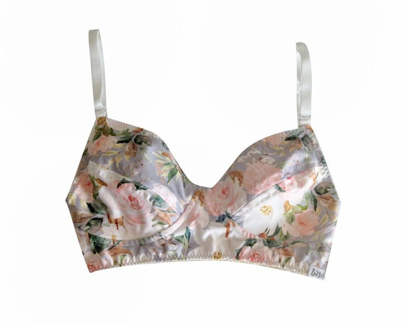 Magnolia Floral Organic Cotton Women's Wireless Bralette, optional padding, for her, matching, gift idea, eco-friendly, sustainable image 4