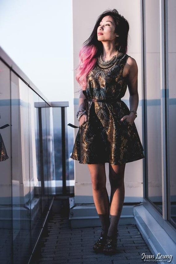 Handmade Gold Brocade Knit Dress With Bow Tie & Pockets - Etsy New Zealand Handmade Gold Brocade Knit Dress With Bow Tie & Pockets - Etsy New Zealand