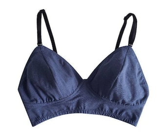 Deep Navy Blue HEMP Organic Cotton comfy Bralette, no underwire