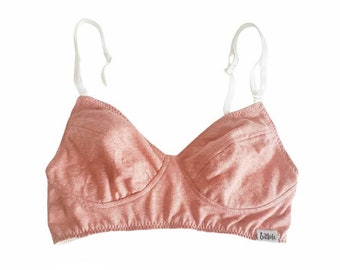 Peachy Pink HEMP Organic Cotton comfy Bralette, no underwire