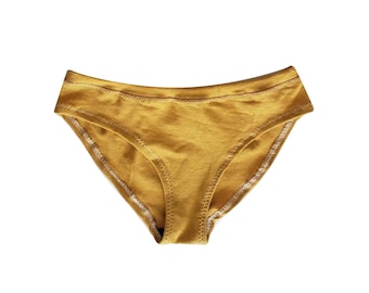 Mustard Hemp and Organic Cotton Underwear, Thong, Cheekini, High waist, high leg