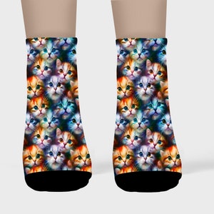 Cat faces on ankle socks. Multi color cats faces. Gift for any cat lover