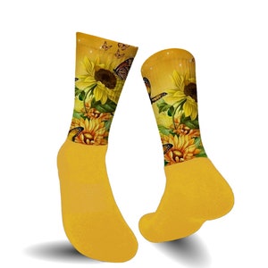 Butterfly, floral crew socks, gift for her