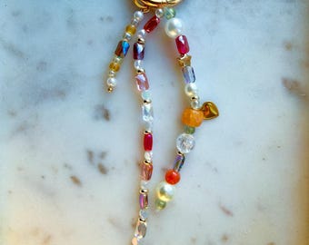 Handmade Beaded Summer Jewels Keychain with Multicolor Glass Beads and Charms