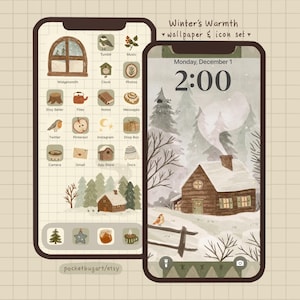 Iconenset Winter's Warmth-app | handgetekend thema voor iOS en Android (digitale download)