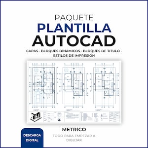 Könnte beinhalten: Ein digitales Architekturvorlagenpaket für AutoCAD mit Ebenen, dynamischen Blöcken, Titelblöcken und Druckstilen. Die Pläne sind im metrischen Maßstab gehalten.