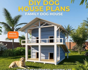Progetto moderno per una cuccia blu per 4 cani – Grande cuccia da esterno fai da te