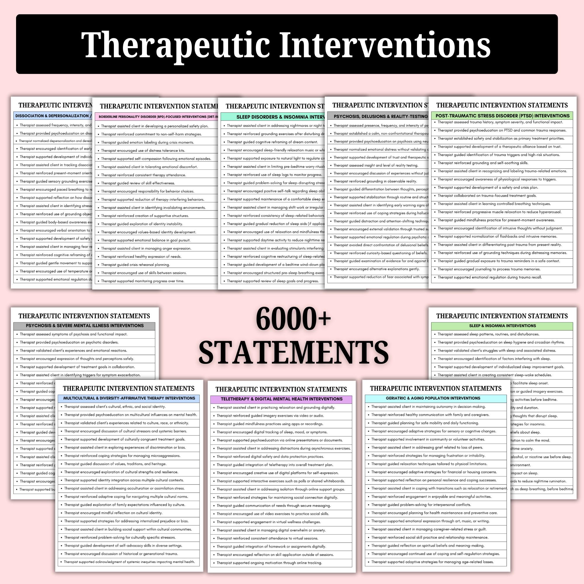 10,000+ Therapy Progress Note Statements & Therapeutic Interventions ...