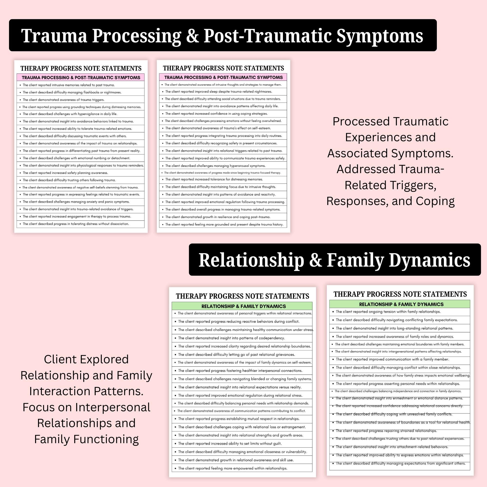 10,000+ Therapy Progress Note Statements & Therapeutic Interventions ...