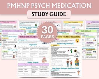 PMHNP Psych Medication Study Guide | PMHNP Notes | Psychopharmacology | Psychiatric Nursing Medications | Digital + Printable