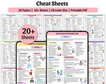 Therapeutic Modality Cheat Sheet Bundle | Psychology Cheat Sheet | Therapy Tools | CBT | DBT | Psychotherapy Sheet | EMDR