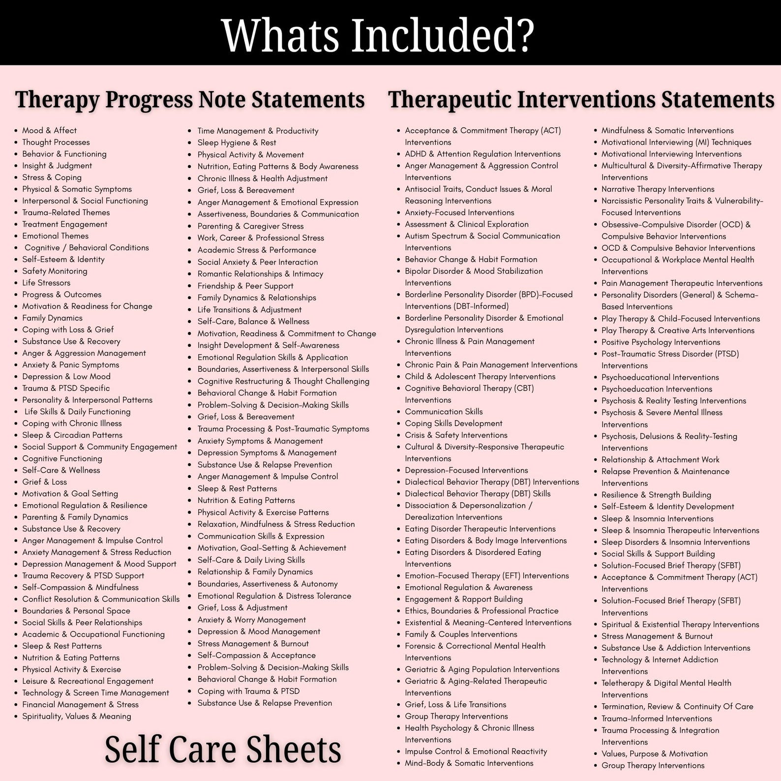10,000+ Therapy Progress Note Statements & Therapeutic Interventions ...
