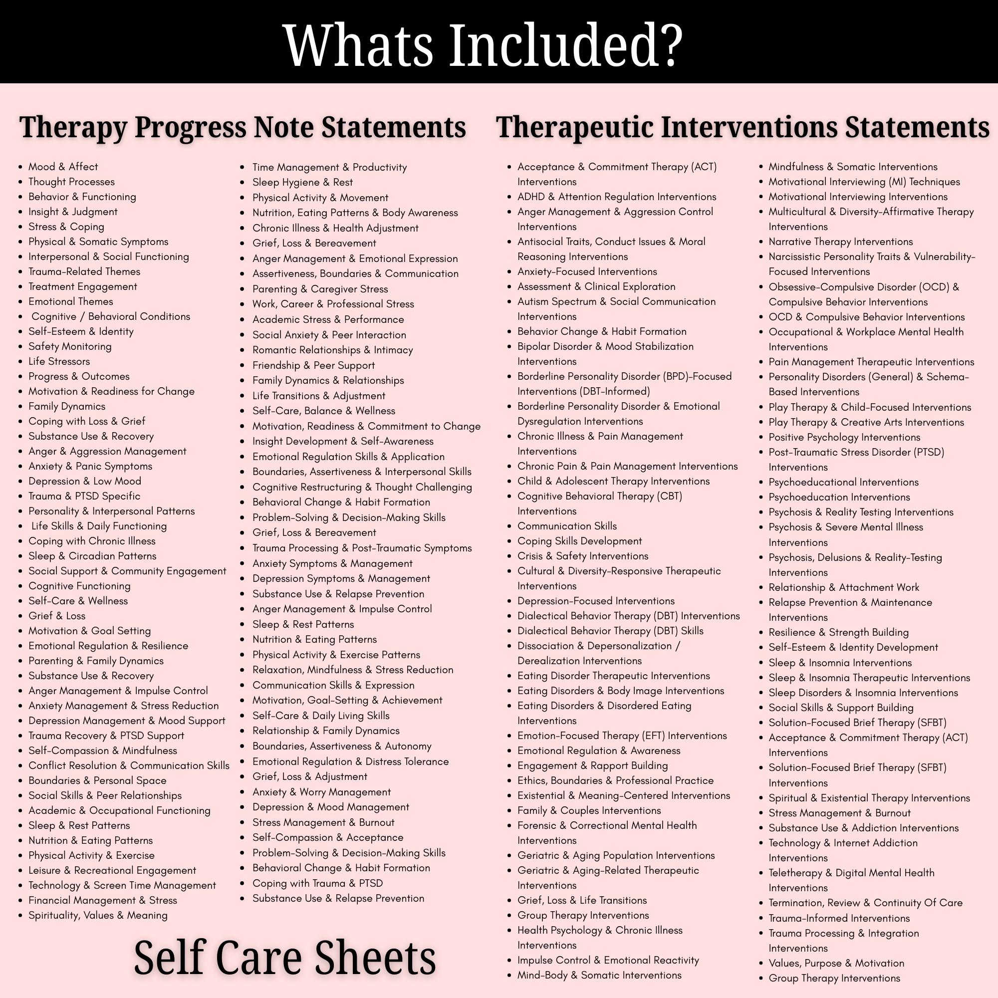 Intervention Words For Progress Notes.pdf 10,000+ Therapy Progress Note Statements & Therapeutic Interventions ...