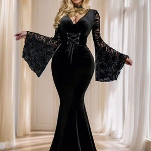 Gothic Dress Women Vintage Dress, Women Goth Dark Cosplay Dress, Ladies Halloween Costume, Gothic Slit Maxi Dress, Witchcore Festival Outfit