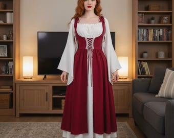 Medieval Princess Dress, Renaissance Corset Gown, Cottagecore Dress, Women's Fantasy Costume, Medieval Inspired Lace-up Dress, Dress For Her