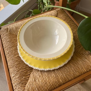 Pair of Yellow Scallop Edged English Plates | Myott Hand-Painted & Grindley Ironstone | Vintage Staffordshire Pottery Collectibles