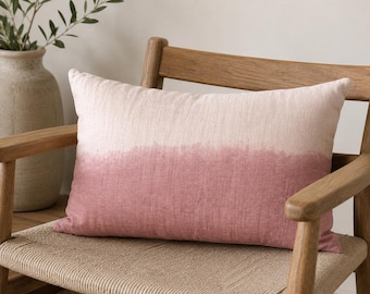 Hand-Dyed Blush Pink Ombre Linen Lumbar Pillow Cover 14x20 | Linen Cushion Sham | Coquette Romantic Bedroom Decor|Soft Girl Aesthetic Gift
