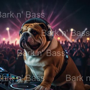 DJ Bulldog Poster – Funny Dog Wall Art, Music Festival Decor, Gift for Dog Lovers