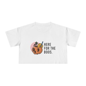 Halloween Women&#39;s Crop Tee, Cute Halloween Top, Fall Fashion Tee, Gift for Her, Spooky Season Shirt, Here for the Boos