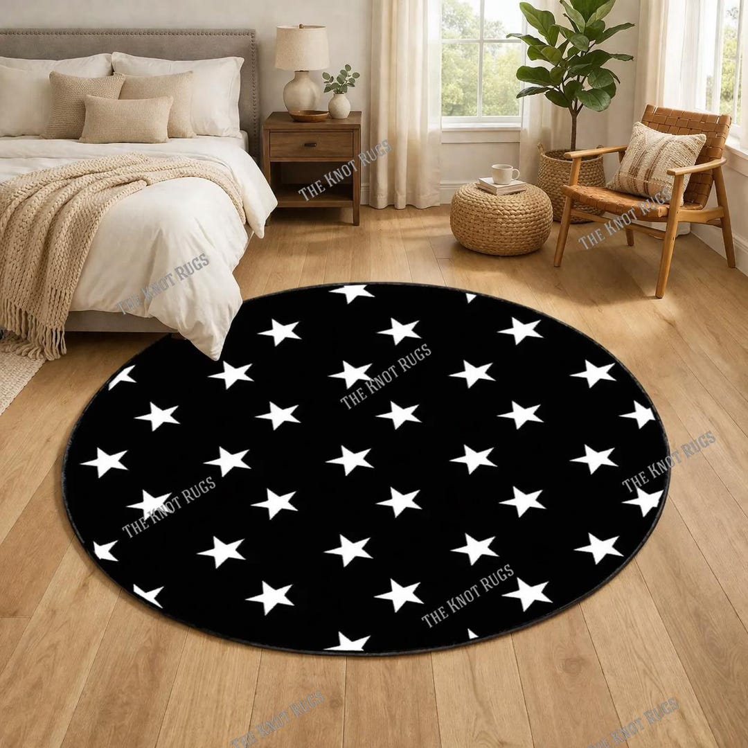 Hand Tufted Modern Black & White Star Pattern Wool Area Rug - Christmas ...