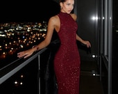 Elegant Glitter Halter Neck Bodycon Maxi Dress for Evening and Party Glam Elegant Glitter Halter Neck Bodycon Maxi Dress for Evening and Party Glam
