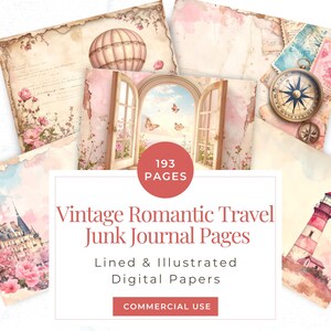 Vintage Romantisches Junk Journal Kit, druckbares Reise Junk Journal, Digital Junk Journal Kit Reisen,Junk Journal Romantische Seiten,Digitale Papiere