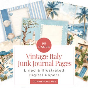 Vintage Italy Travel Junk Journal Pages Digital Scrapbook Papers Printable Ephemera Kit Romantic Italian Adventure Memory Book Supplies