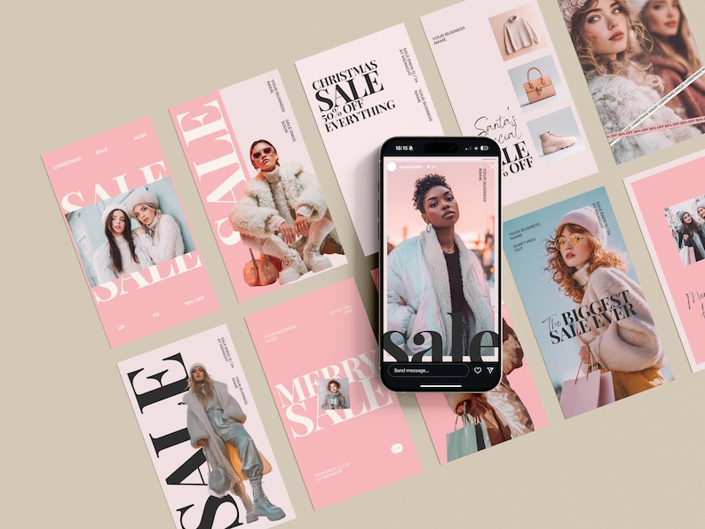 Christmas & New Year Sale Instagram Posts and Stories Canva Template for Small Business and Retail Holiday Social Media Marketing Bundle Complete Template Collection with 60 Customizable Designs for Posts and Stories