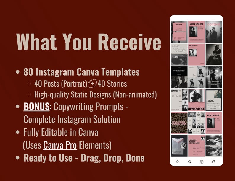 Instagram Canva template coaching course creator fashion influencer content creator Instagram post story social media coaching templates course Instagram bundle editorial design influencer templates AI copywriting coaches entrepreneurs