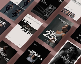 Plantilla Canva para publicaciones de Instagram sobre entrenamiento físico, entrenador personal, historia de Instagram, entrenador de gimnasio, entrenador de fitness para redes sociales, entrenador de Instagram Fit.